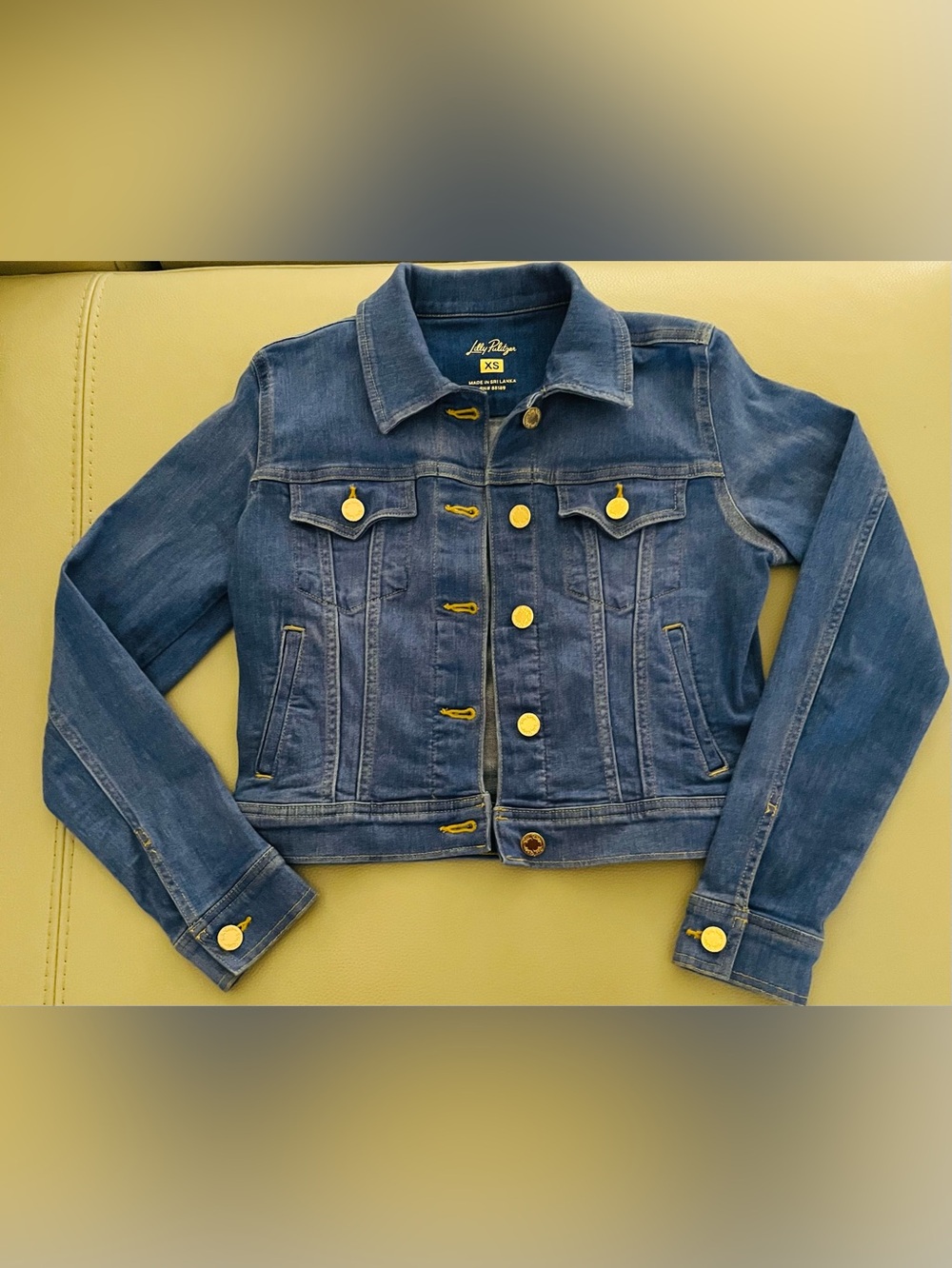 NEW Lilly Pulitzer Denim Jacket with Yellow Accents & gold tone hardware